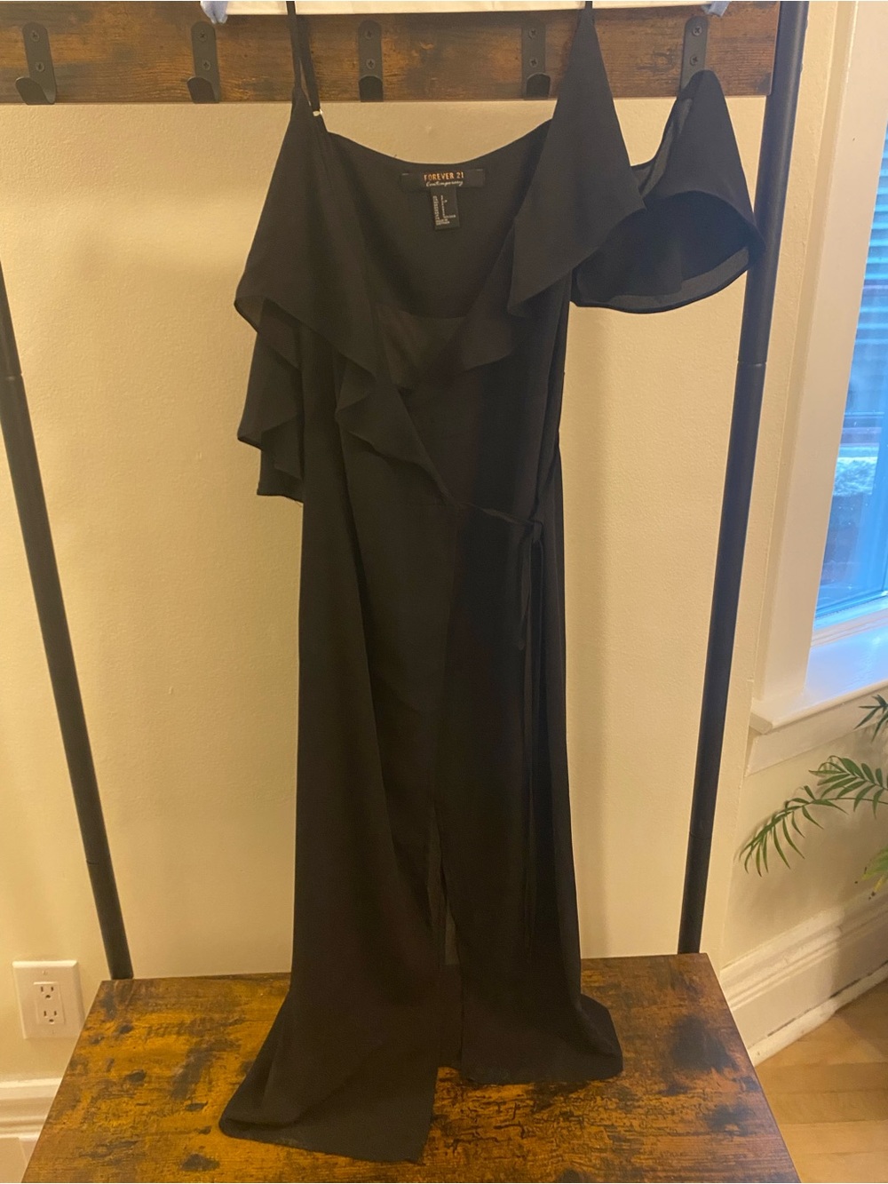Forever 21 Black Cold Shoulder Ruffle Wrap Dress